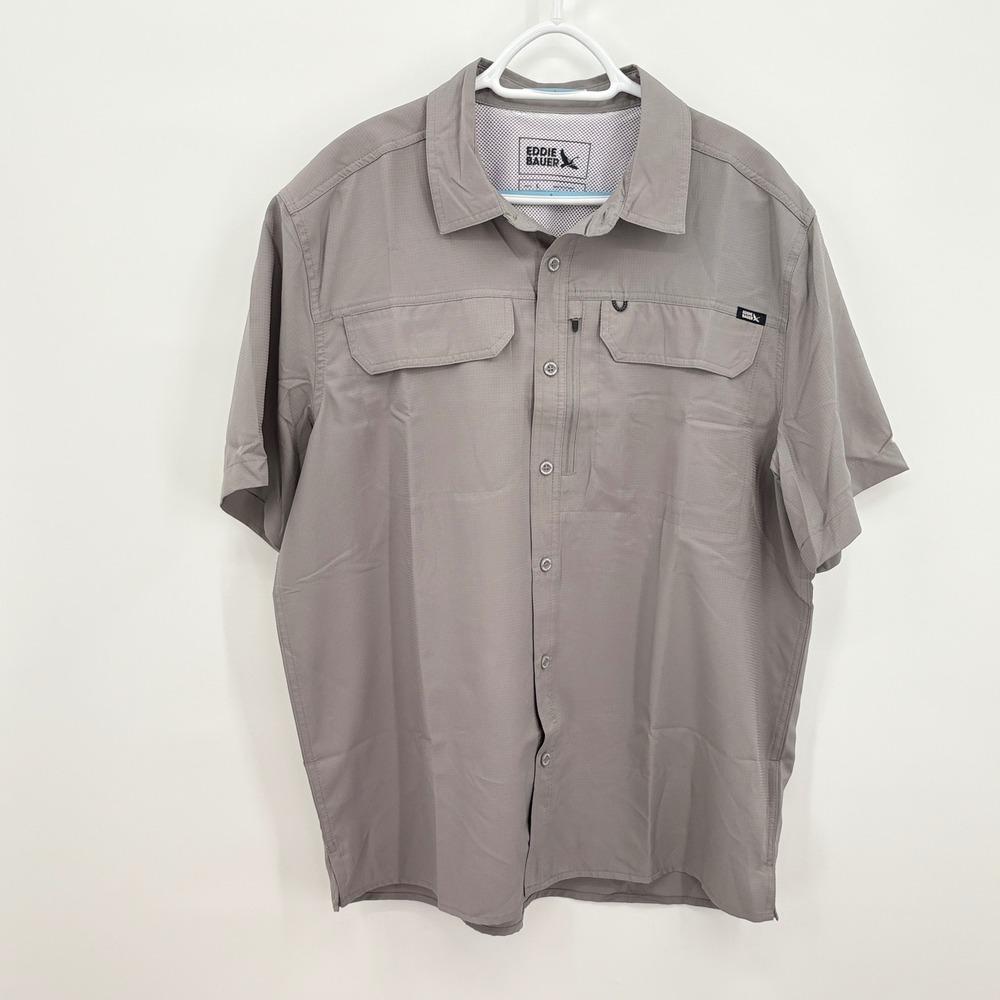 Eddie Bauer Mens‎ Grey Ripstop Short Sleeve Vented Fishing Hiking Shirt L NEW